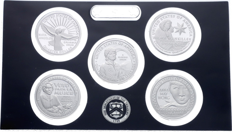 Silver., Proof; Set of the 5 silver (.999) quarter dollars; San Francisco Mint; ...