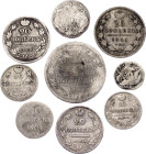 Russia Lot of 9 Silver Coins 1757 - 1848