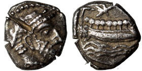 PHOENICIA. Arados. Uncertain king. Circa 400-384 BC. Third Shekel (silver, 3.32 g, 15 mm). Laureate head of Ba'al-Arwad right. Rev. Galley right, abov...