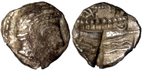 PHOENICIA. Arados. Uncertain king. Circa 400-384 BC. Third Shekel (silver, 2.86 g, 15 mm). Laureate head of Ba'al-Arwad right. Rev. Galley right, abov...
