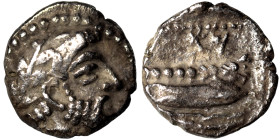 PHOENICIA. Arados. Uncertain king. Circa 400-384 BC. 1/16 Shekel (silver, 0.72 g, 9 mm). Laureate head of Ba'al-Arwad right. Rev. Galley right, above ...