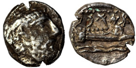 PHOENICIA. Arados. Uncertain king. Circa 400-384 BC. 1/16 Shekel (silver, 0.65 g, 9 mm). Laureate head of Ba'al-Arwad right. Rev. Galley right, above ...