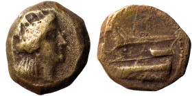 PHOENICIA. Arados. Circa 242-166 BC. Ae (bronze, 2.60 g, 15 mm). Turreted head of Tyche right. Rev. Prow of galley left. Nearly very fine.