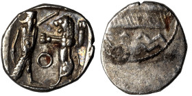 PHOENICIA. Sidon. Ba'alšillem II, circa 401-366 BC. 1/16 Shekel (silver, 0.69 g, 10 mm). Phoenician galley left, waves below. Rev. Persian king or her...