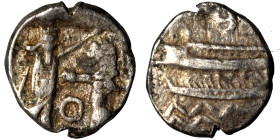 PHOENICIA. Sidon. Ba'alšillem II, circa 401-366 BC. 1/16 Shekel (silver, 0.64 g, 9 mm). Phoenician galley left, waves below. Rev. Persian king or hero...