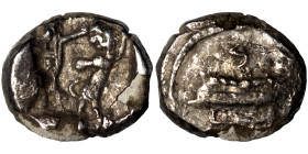 PHOENICIA. Sidon. Ba'alšillem II, circa 401-366 BC. 1/16 Shekel (silver, 0.66 g, 8 mm). Phoenician galley left, waves below. Rev. Persian king or hero...