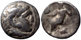 KINGS of MACEDON. Alexander III the Great, 336-323 BC. Drachm (silver, 3.80 g, 15 mm). Head of Herakles to right, wearing lion skin headdress. Rev. ΑΛ...