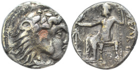 KINGS of MACEDON. Alexander III the Great, 336-323 BC. Diobol (silver, 1.67 g, 13 mm). Head of Herakles to right, wearing lion skin headdress. Rev. ΑΛ...