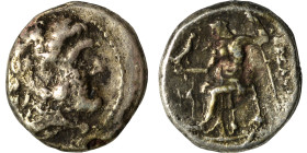 KINGS of MACEDON. Alexander III the Great, 336-323 BC. Diobol (silver, 1.80 g, 13 mm). Head of Herakles to right, wearing lion skin headdress. Rev. ΑΛ...