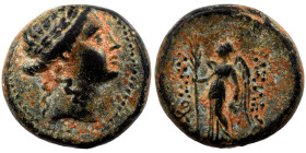 SELEUKID KINGS of SYRIA. Antiochos III, 222-187 BC. Ae (bronze, 8.57 g, 20 mm), Uncertain mint in Southern Coele, Syria. Laureate head of Apollo right...