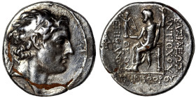SELEUKID KINGS of SYRIA. Antiochos IV Epiphanes, 175-164 BC. Fourrée Tetradrachm (silvered bronze, 17.15 g, 30 mm), Antioch. Diademed head right. Rev....