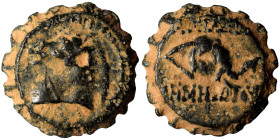 SELEUKID KINGS of SYRIA. Demetrios I Soter, 162-150 BC. Ae Serrate (bronze, 3.95 g, 15 mm), Antioch. Head of horse left. Rev. BAΣIΛEΩΣ / ΔHMHTPIOY Hea...