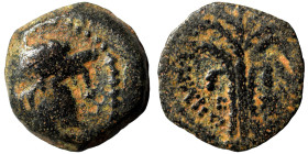 SELEUKID KINGS of SYRIA. Demetrios II Nikator, first reign, 146-138 BC. Ae (bronze, 1.39 g, 12 mm), Tyre. Diademed head of Demetrius I right. Rev. [BA...