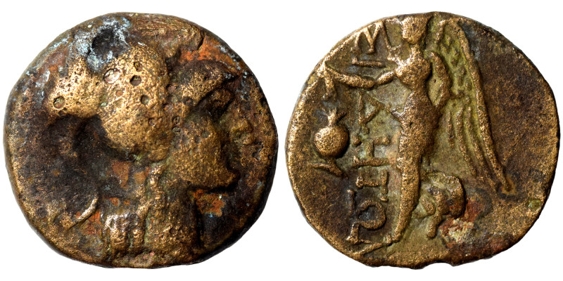 PAMPHYLIA. Side. Circa 200-36 BC. Ae (bronze, 3.22 g, 15 mm). Helmeted head of A...