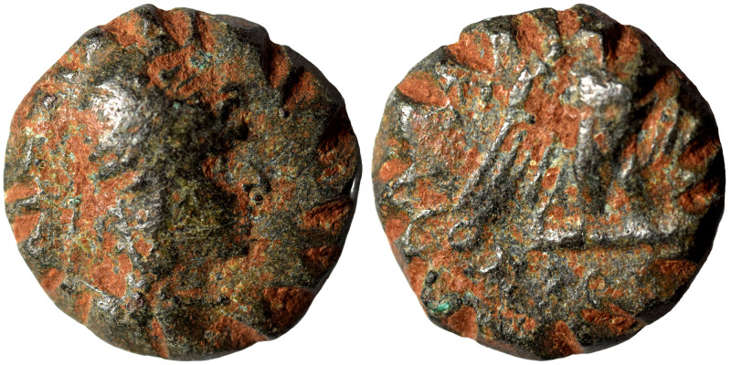 Greek. Ae (bronze, 3.29 g, 14 mm), converted into a gaming token or weight. Male...