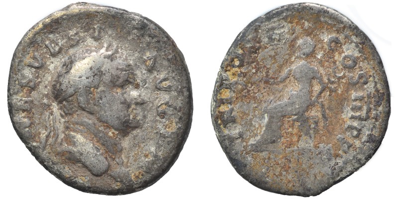 Vespasian, 69-79. Denarius (silver, 3.12 g, 19 mm). IMP CAES VESP AVG P M Laurea...