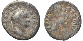 Vespasian, 69-79. Denarius (silver, 3.12 g, 19 mm). IMP CAES VESP AVG P M Laureate bust of Vespasian right. Rev. TRI POT II COS III P P Pax seated to ...