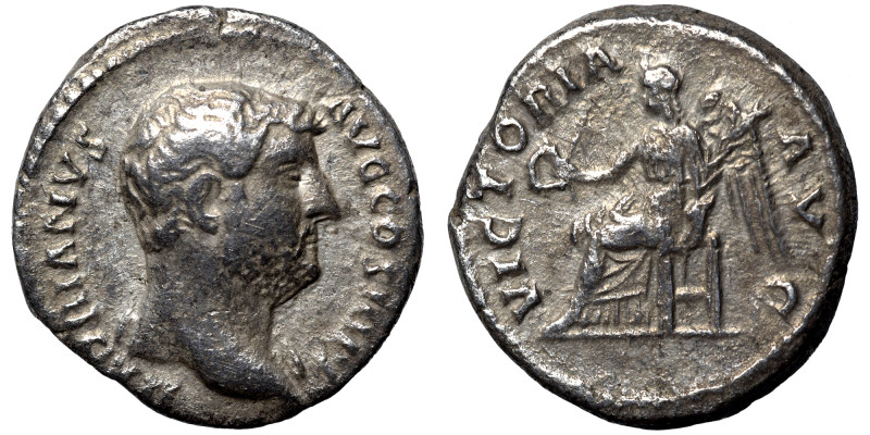 Hadrian, 117-138. Denarius (silver, 3.18 g, 17 mm). Rome. Bare head right. Rev. ...