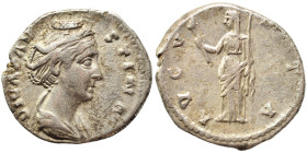 Diva Faustina I, 140-141. Denarius (silver, 3.33 g, 18 mm), Rome. Draped bust right. Rev. Ceres standing to left, holding torch and sceptre. good very...