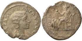 Julia Domna, Augusta, 193-217. Denarius (silver, 1.91 g, 18 mm), Rome. Draped bust right. Rev. Venus seated left on throne, holding sceptre and apple;...