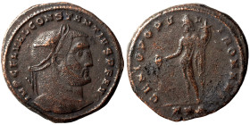 Constantius I, as Caesar, 293-305. Follis (bronze, 10.91 g, 28 mm), Heraclea. IMP C FL VAL CONSTANTIVS P F AVG Laureate head of Constantius I to right...