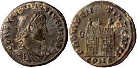 Constantine II, as Caesar, 316-337. Follis (bronze, 3.15 g, 18 mm), Constantinople. CONSTANTINVS IVN NOB C Laureate and cuirassed bust to right. Rev. ...