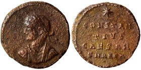 Constantius II, 337-361. Follis (bronze, 2.35 g, 17 mm), Antioch. Laureate, draped and cuirassed bust of Constantius II to left. Rev. Star above, CONS...