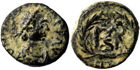 Marcian, 450-457. Nummus (bronze, 1.21 g, 11 mm), uncertain mint. D N MARCIANVS P F AV or similar, diademed, draped and cuirassed bust right. Rev. Mon...