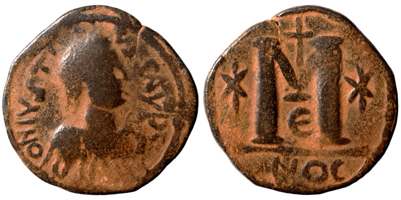 Justin I, 518-527. Follis (bronze, 11.21 g, 29 mm), Eastern imitation. DN IVSTIN...