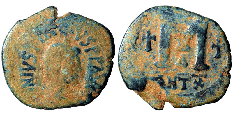 Justin I, 518-527. Follis (bronze, 14.22 g, 32 mm), Theoupolis (Antioch). D N IV...