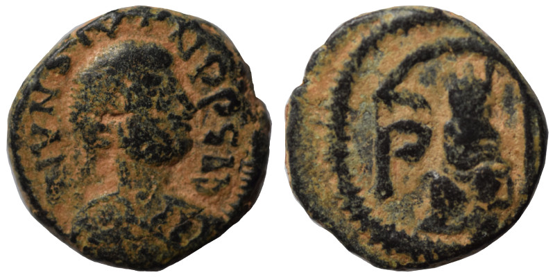 Justin I, 518-527. Pentanummium (bronze, 1.79 g, 15 mm), Theoupolis (Antioch). B...