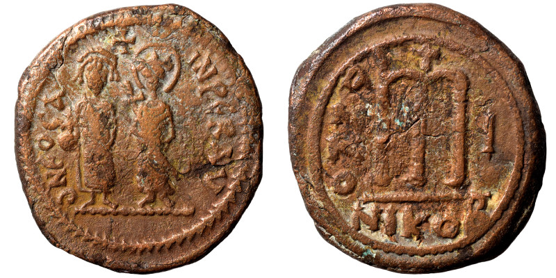 Phocas, with Leontia, 602-610. Follis (bronze, 13.56 g, 32 mm), Nicomedia. D N F...