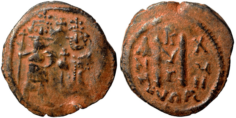 Umayyad Caliphate. Circa 642-646. Imitating 'Cyprus follis of Heraclius, with He...