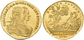MODENA. Ferdinando d’Asburgo Este, 1754-1806. Medaglia 1771 celebrativa delle nozze con la duchessa Maria Beatrice d’Este. Au gr. 4,36 mm 25,2 Dr. FER...