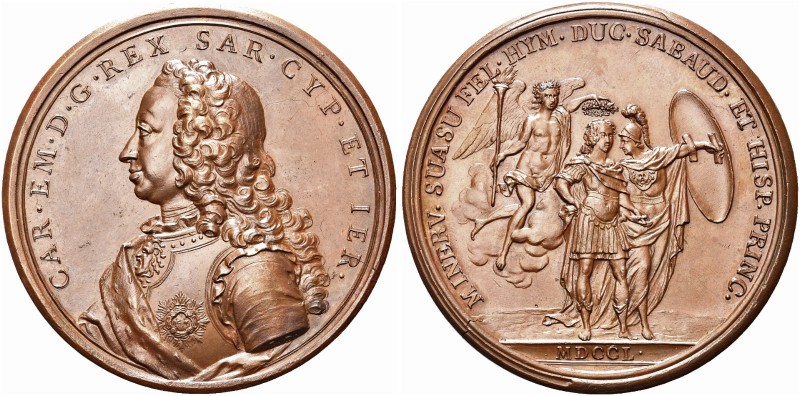 SAVOIA. Carlo Emanuele III, 1730-1773. Medaglia 1750 opus J. A. Dassier. Æ gr. 1...