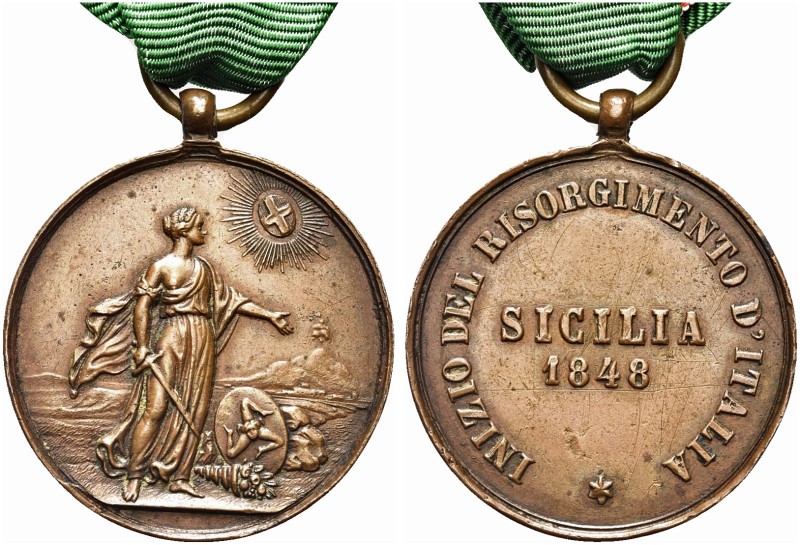 MESSINA. Durante Ferdinando II di Borbone, 1830-1859. Medaglia 1848 con appicagn...