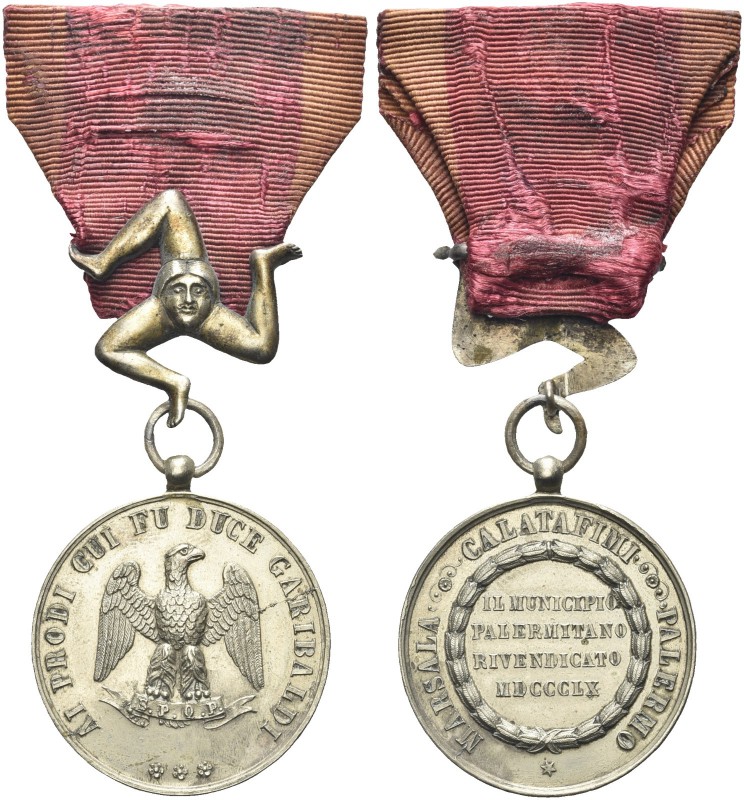 PALERMO. Durante Francesco II di Borbone, 1860-1861. Medaglia 1860, con nastro r...