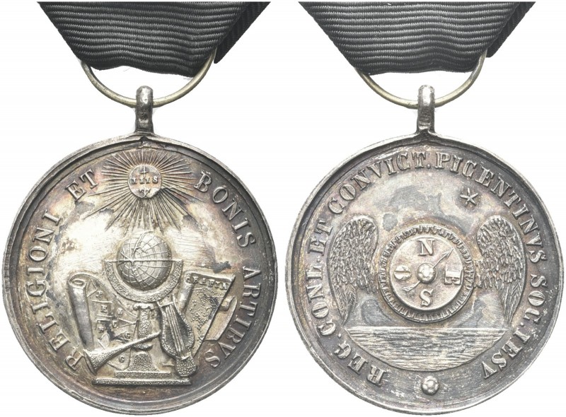 ROMA. ASCOLI ? Sec. XIX. Medaglia premio Società di Gesù Religioni et bonis. Ag ...