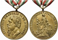 ROMA. Vittorio Emanuele II, 1849-1878. Medaglia 1870 con nastro Tricolore. Æ gr. 11,56 mm 38 Dr. VITTORIO EMANUELE II RE D ITALIA. Busto a s. Rv. ENTR...