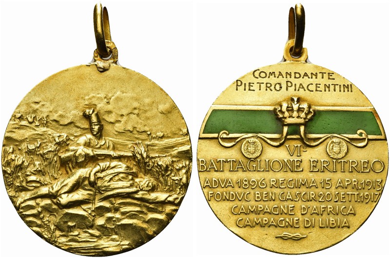 ROMA. Medaglia di reparto, VI battaglione eritreo. Au e smalti gr. 15,10 mm 30 D...