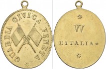 VENEZIA. Governo Provvisorio di Venezia, 1848-1849. Medaglia-distintivo ovale con appicagnolo, per i componenti della Guardia Civica Veneta. Æ gr. 11,...