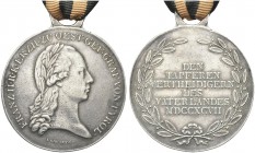 AUSTRIA. Francesco I (II) d’Asburgo Lorena, 1792-1835. Medaglia al merito per la chiamate alle armi 1797 in Tirolo opus I. N.WIRT. Ag gr. 18,38 mm 39 ...