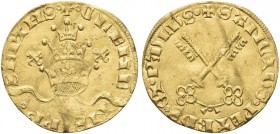AVIGNONE. Clemente VII Antipapa (Robert dei Conti del Genevois), 1378-1394. Fiorino da 24 Soldi. Au gr. 2,95 Dr. CLEME - NS P P - SEPTHS. Triregno. Rv...