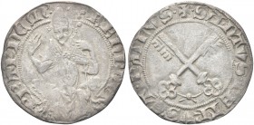 AVIGNONE. Benedetto XIII, antipapa (Pedro de Luna), 1394-1423. Carlino o Grosso. Ag gr. 2,34 Dr. BENEDITVS - PP TRDCIHUS. L'Antipapa seduto in trono d...