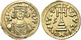 BENEVENTO. Gregorio Duca Longobardo, 732-739. Solido battuto a nome di Giustiniano II. El gr. 4,13 Dr. DΛL - YNYS(rovesciata) P P Y. Busto frontale, d...