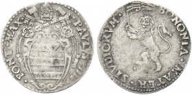 BOLOGNA. Paolo IV (Giampietro Carafa), 1555-1559. Gabella. Ag gr. 2,13 Dr. PAVLVS IIII - PONT MAX. Stemma sormontato da triregno e chiavi decussate. R...