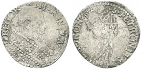 BOLOGNA. Gregorio XIII (Ugo Boncompagni), 1572-1585. Doppio Bolognino o Muraiola. Ag gr. 1,54 Dr. GREGOR XIII PONT MA. Busto a d., con piviale decorat...