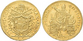 BOLOGNA. Pio VI (Giannangelo Braschi), 1775-1799. Da 5 Zecchini 1787 a. XIII. Au gr. 17,15 Dr. PIVS VI PONT - MAX AN XIII. Stemma a targa in cornice s...