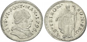 BOLOGNA. Pio VI (Giannangelo Braschi), 1775-1799. Muraiola da 2 Bolognini 1796. Mi gr. 1,36 Dr. PIVS VI PONT MAX 1796. Busto a s., con camauro, mozzet...