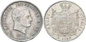 BOLOGNA. Napoleone I Re d’Italia, 1805-1814. 5 Lire 1812, II° Tipo, puntali aguzzi. Ag Simile al precedente. Pag. 51; Gig. 111.
q. SPL/SPL